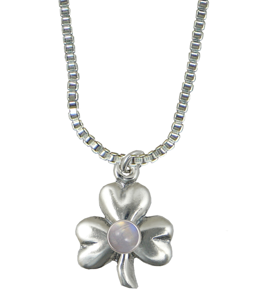 Sterling Silver Lucky Shamrock Pendant With Rainbow Moonstone